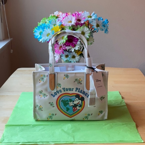 🌿  DISNEY X COACH CANVAS TOTE WITH FLORAL PRINT AND MICKEY MOUSE 🌿 NWT 🌿 - Picture 7 of 16